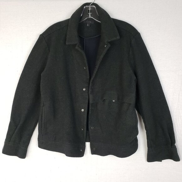 COS Boiled Wool Jacket Shacket Dark Gray/ Black Snap Buttons size S Minimalist - Picture 3 of 14